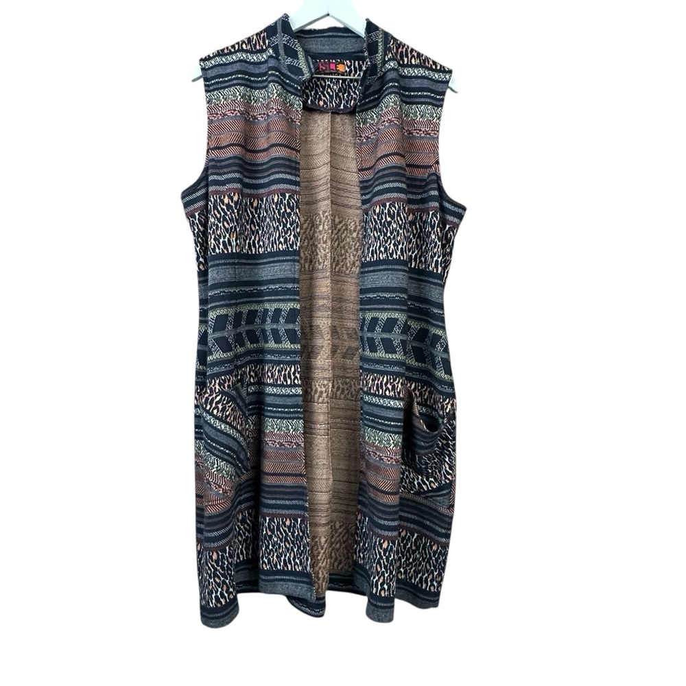 Isle By Melis Kazan Multicolor Sleeveless Knit Cardigan Duster Sweater Women L